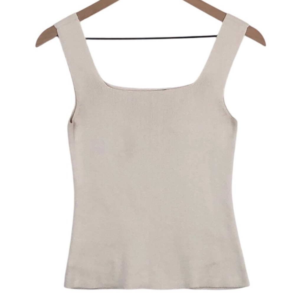 PERUVIAN CONNECTION Square Neck Cotton Knit Tank Top Sz XS Beige Minimalist
